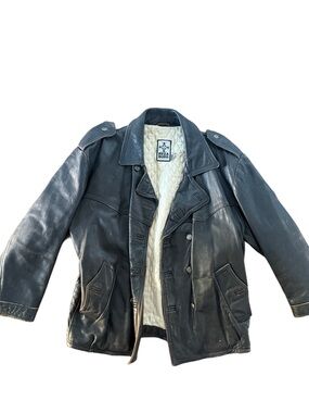 Vintage Reza Duro German  Black Leather Military-Style Men's Jacket XXL unisex